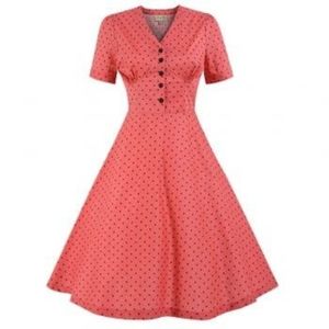 Lindy Bop UK 'Ionia' Coral Polka Dot Tea Dress